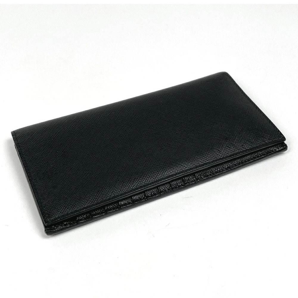 Prada Long Black Wallet fold Nero Holder Billfold Leather Bi Saffiano Black